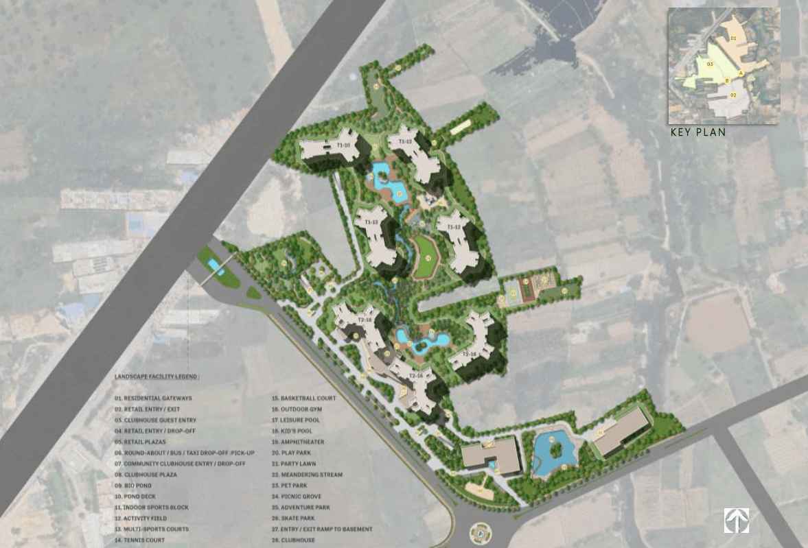 Brigade Silvercrest master plan layout showing apartment towers and green spaces