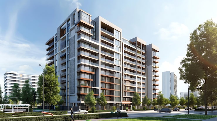 Artist's impression of a curved Brigade residential block (illustrative image)