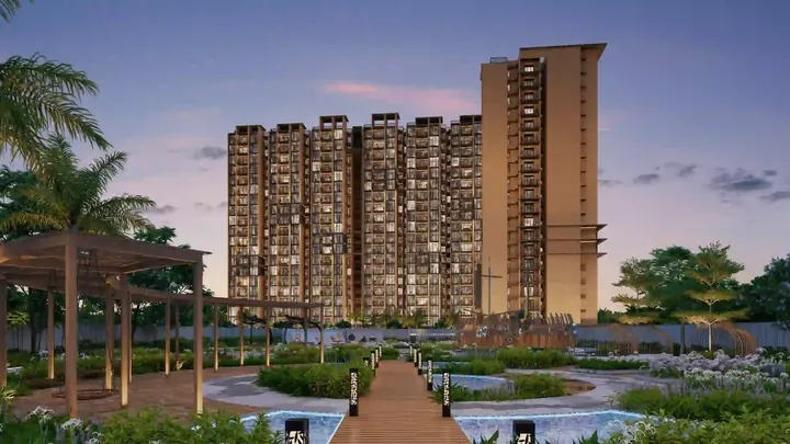 Artist's impression of a Brigade residential block at dusk (illustrative image)